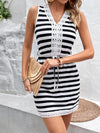 Tied Striped V-Neck Sleeveless Mini Dress