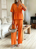 Women's V-Neck Loose Short-Sleeve Top & Wide-Leg Pants Set by FitiqueFit