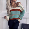 Women's French Vintage Striped Sweater | V-Neck Long Sleeve Stretch Knit by FitiqueFit