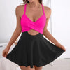Women's Cutout Sling One-Piece Swimsuit – Built-In Chest Pad & Skirt Hem by FitiqueFit