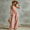 Women's Sleeveless Vest & Drawstring High-Waist Wide-Leg Pants Set by FitiqueFit