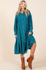 New Mineral Wash Cotton Gauze Ruffle Midi Shirt Dress For Women – Trendy, Chic, Casual & Feminine Design For Any Occasion by Stevvex