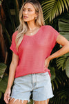 Pink Solid Loose Knit Short Dolman Sleeve Sweater