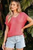 Pink Solid Loose Knit Short Dolman Sleeve Sweater