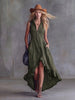 Lapel Collar Zip-Front Ruffle Hem Boho Dress by FitiqueFit