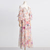 Vacation Style Fairy Dress V-neck Lace Up Waist Slimming Floral Long Dress Women
