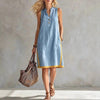 Women's Sleeveless V-Neck Button-Front Pocketed A-Line Midi Dress by FitiqueFit