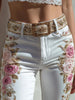 Womens Denim Jeans Womens Trousers With Colorful 3D Floral Prints by My Store