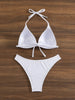 Bikini Rib Knit Solid Color Triangle 2 Piece Swimsuit for Women – Adjustable Tie Back Halter Bikini Set with Spaghetti Straps – High Stretch Polyester Swimwear for Summer Beachwear Poolside Relaxation and Tropical Vacation by Stevvex