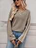 Striped Notched Long Sleeve T-Shirt by Simply Love