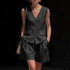 Women’s Cotton Linen Sleeveless Vest Top and Shorts Set by FitiqueFit