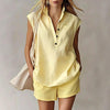 Women's Casual Sleeveless Cardigan Top & Shorts Set by FitiqueFit