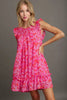 Pink Full Size Smocked Detail Floral Ruffle Cap Sleeve Dress Plus Size Glamorous & Feminine Dress by Stevvex
