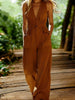 Women's V-Neck Sleeveless Wide-Leg Jumpsuit With Pockets by FitiqueFit