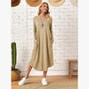 Women's Cotton Maxi Dress – Solid Color Long Sleeve A-Line with Pockets by FitiqueFit