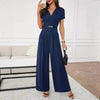 Three-Quarter Sleeve Pleated Wide-Leg Jumpsuit | 2 Colors S–XL by FitiqueFit