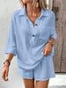 Women's Lapel Collar Double-Panel Shirt & Shorts Two-Piece Set by FitiqueFit