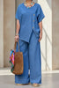 Striped Shirt & Loose Pants Set – Three-Quarter Sleeve Two-Piece by FitiqueFit
