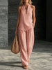 Women's Striped Sleeveless Top & Wide-Leg Pants Set – Fashionable 2-Piece by FitiqueFit