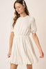 Eyelet Round Neck Puff Sleeve Mini Dress–Cute, Elegant, Feminine and Chic Mini Dress with Romantic Puff Sleeves and Delicate Eyelet Design by Stevvex