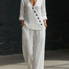 Women’s V-Neck Cross-Over Shirt and Wide-Leg Pants Set by FitiqueFit