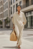 Women’s Stand Collar Button-Down Loose Straight Long Dress by FitiqueFit