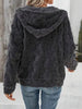 Dark Gray Women Checkered Pattern Jacket Comfy Textured Zip-Up Drawstring Fuzzy Jacket by Stevvex