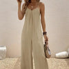 Women’s Casual Suspender Jumpsuit – V-Neck Solid Color Sleeveless One-Piece by FitiqueFit