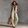 Women’s Simple Linen-Blend Sleeveless Jumpsuit by FitiqueFit
