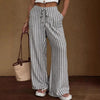 Women's Striped Wide-Leg Trousers – Lace-Up Elastic Waist Loose Fit by FitiqueFit