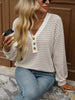 Striped Button Detail Long Sleeve T-Shirt by Simply Love