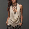 Women's Halterneck V-Neck Backless Slim-Fit Knit Top by FitiqueFit