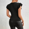 Women’s Summer Ruffle Mesh Panel Top – Short Sleeve Slim Fit Casual Tee Blouse by FitiqueFit