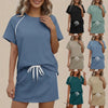 Women's Drawstring Short-Sleeve Top & Mini Skirt Set by FitiqueFit