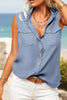 Women's Lapel Collar Sleeveless Top – Loose Fit, Pockets, Solid Color by FitiqueFit
