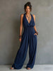 Women's V-Neck Halter Jumpsuit – Sleeveless Open Back Waist-Cinching by FitiqueFit