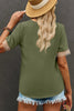 Green Lace Trim V Neck Short Sleeve Blouse by Wild and Free Boutique