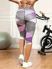 Women's Oversized Sports Tights, Purple Striped Random Print by FitiqueFit