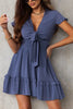 Blue Deep V Neck Self-tie Knotted Front Layered Flare Mini Dress by Wild and Free Boutique