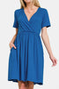 Zenana Surplice Short Sleeve Brushed DTY Dress by Stevvex
