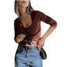Womens Solid-color Slim-fit Long-sleeve Top by My Store