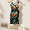 Women's V-neck Lace Up Plant Print Off Shoulder Versatile Dress by FitiqueFit
