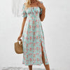 Square Neck Floral Print Dress With Puff Sleeves & Side Slit Maxi Dress by FitiqueFit