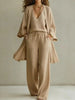 Women's V-Neck Cardigan Coat, Pocket Vest & Long Pants Three-Piece Set by FitiqueFit