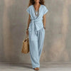 Women's V-Neck Short-Sleeve Top & Pants Two-Piece Set by FitiqueFit