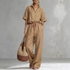 Women's Zip-Up Crew-Neck Top & Wide-Leg Pants Set by FitiqueFit