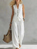 Women's Solid Linen Sleeveless Tank Top & Full-Length Pants Set by FitiqueFit