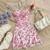 Boho Floral Spaghetti Strap Mini Dress – Ruched Ruffle Hem Vacation Sundress by FitiqueFit