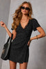 Black Polka Dot Print Lace Trim Wrap Mini Dress by Wild and Free Boutique
