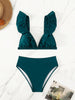 New Elegance Curve V-Neck Bikini Set – Sleek Solid Color High Waist Swimsuit with High-Cut Leg and Delicate Lettuce Trim – Stretch Comfort and Easy-Care Two-Piece Swimwear for Women’s Poolside Style by Stevvex